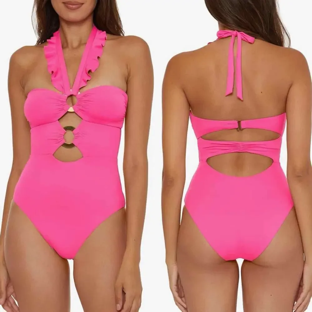 Soluna Swim Standard Buckle Up One Piece Bandeau Swimsuit Size XL